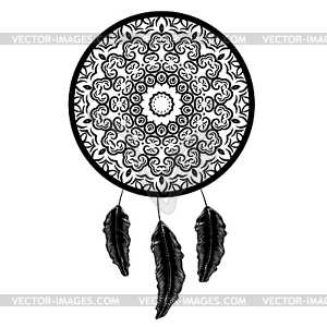 Dream Catcher Silhouette with Feathers - vector clip art