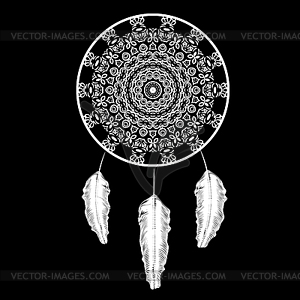 Dream Catcher Silhouette with Feathers - vector EPS clipart