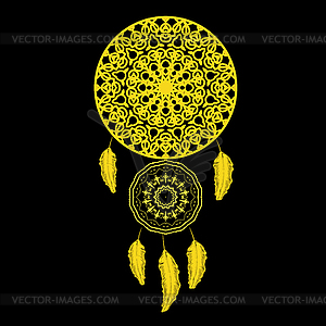 Dream Catcher Silhouette with Feathers - stock vector clipart