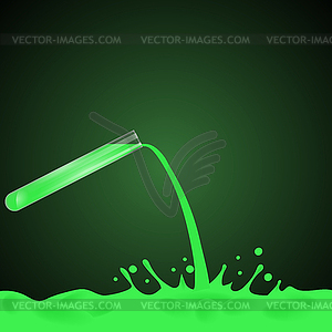 Green Liquid is Poured Out Of Glass Test Tube - vector image