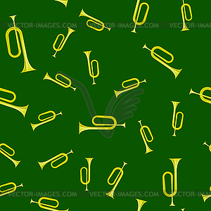 Yellow Horn Seamless Pattern. Wind Musical - vector clip art