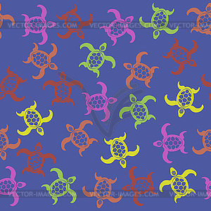 Colored Turtles Icon Seamless Pattern - vector clip art