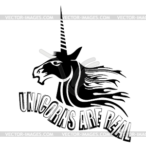 Silhouette of Magic Cute Unicorn and Lettering - vector image