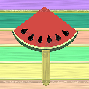 Fresh Slice of Watermelon on Colorful Wood Planks - vector clipart