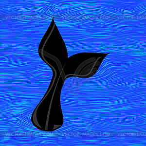 Black Tile of Sea Whale on Blue Background - vector clip art