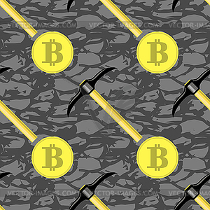 Golden Bitcoin Seamless Pattern. Crypto Currency - vector clipart