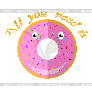 Sweet Glaze Pink Donut. Fast Food Icon Flat - vector image