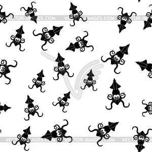 European Squid Silhouette Seamless Pattern. Cute - vector clip art