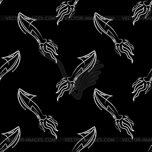 Squid Silhouette Seamless Pattern. Cute Seafood. - vector clipart