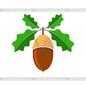 Ripe Acorn Icon. Autumn Oak Nut and Leaves Logo - vector clipart