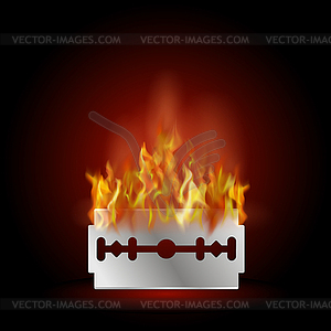 Traditional Double Edge Razor Blade on Fire. Tool - vector image