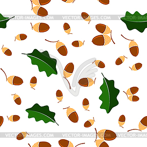 Ripe Acorn Seamless Pattern. Autumn Oak Nut and - vector clipart