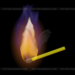 Burning Match with Fire Flame - vector image