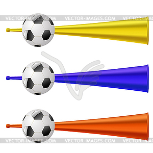 Colored Trumpets for Football Fun. Musical Vuvuzela - vector clip art