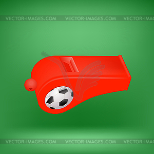 Красный свисток для фефериста на зеленом фоне - векторный дизайн