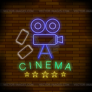 Cinema Light Neon Sign. Colored Signboard. Bright - vector image