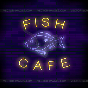 Colorful Neon Fish Cafe Sign - vector clip art