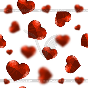 Red Polygonal Heart Random Seamless Pattern - vector image