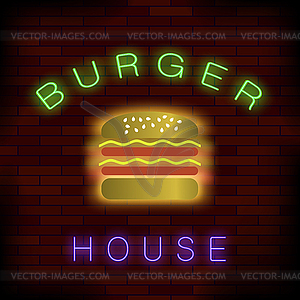 Burger House Neon Colorful Sign - vector image