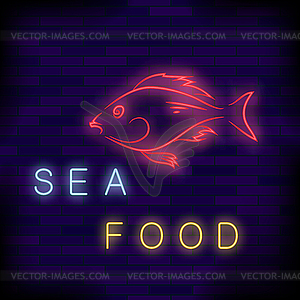 Цветной знак неонового рыбного кафе - изображение в векторе / векторный клипарт