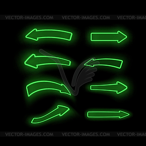 Набор различных неоновых зеленых стрелок - векторное изображение EPS