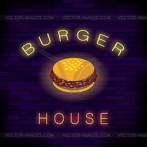 Burger House Неоновый красочный знак - клипарт в формате EPS