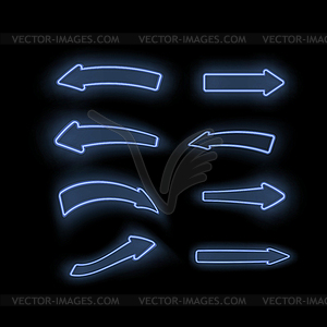 Набор различных неоновых синих стрелок - векторный дизайн