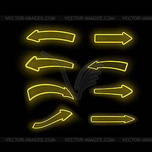 Set of Different Neon Yellow Arrows - vector image