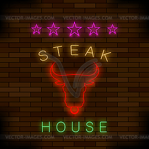 Steak House Neon Colorful Sign - vector clip art