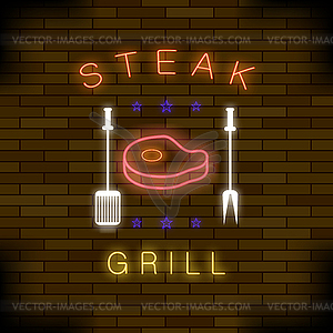 Steak Grill Neon Colorful Sign - vector clipart / vector image