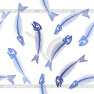 Blue Fish Bone Skeleton Seamless Pattern. Sea Fishe - vector clipart