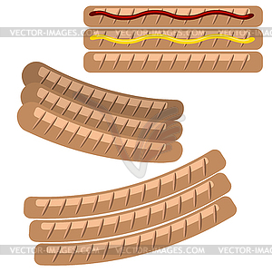 Set of Grill Sausages with Ketchup and Mustard - vector image