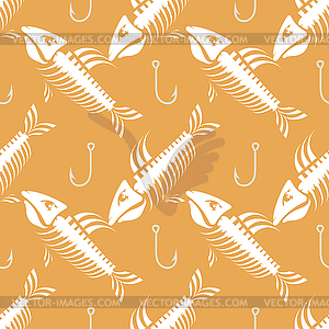 White Fish Bone Skeleton Seamless Pattern. Sea - vector clip art