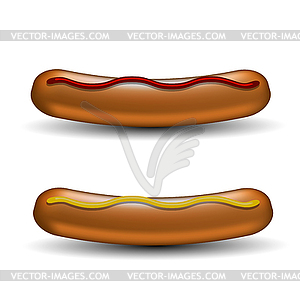 Realistic Boiled Sausages With Ketchup and Mustard  - vector image