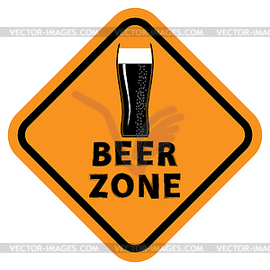 Beer Glass and Beer Zone Text. Orange Sign - vector EPS clipart