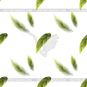 Fresh Green Tea Leaves Seamless Pattern - vector image