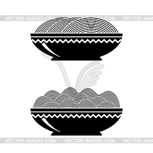 Noodles Soup. Italian Spaghetti or Boiled Pasta. - vector image