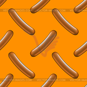 Boiled Sausage Seamless Pattern on Orange - vector image