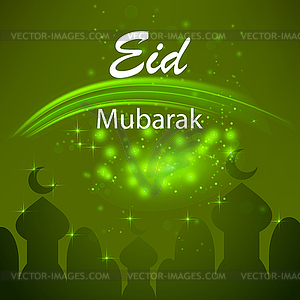 Happy Eid Mubarak Islamic Design on Green Starry - vector image