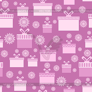 Pink Wrapping Christmas Seamless Paper with Boxes - vector image