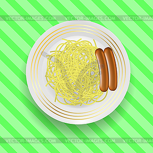 Realistic Boiled Sausages with Spaghetti - vector clipart