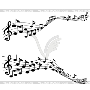 Music Notes with G-clef on Line Wave Background - vector image