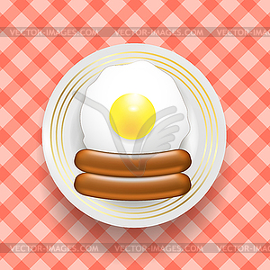 Natural Egg and Two Realistic Boiled Sausages. Top - vector clipart