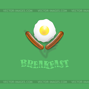 Breakfast Icon with Natural Egg and Two Sausages - vector image