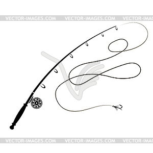 Fishing Rod Silhouette with Fishing Hook - vector image