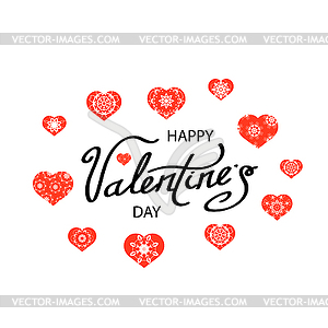 Romantic Red Hearts Set. Cute Lettering. Symbol of - vector image