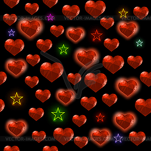 Red Polygonal Heart with Colorful Stars Random - vector clip art