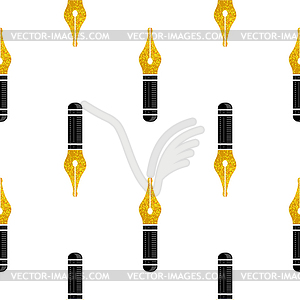 Gold Nib Icon Seamless Pattern. Fountain Logo Desig - vector image