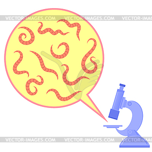 Worms and Microscope. Dangerous Bad Parasites. - vector image