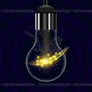 Glass Bulb on Dark Blue Radial Background - vector image